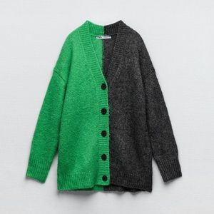 Zara green and grey cardigan